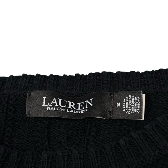 Lauren Ralph Lauren Black Label Cable Knit Black Sweater Bullion Patch Medium - Picture 4 of 4